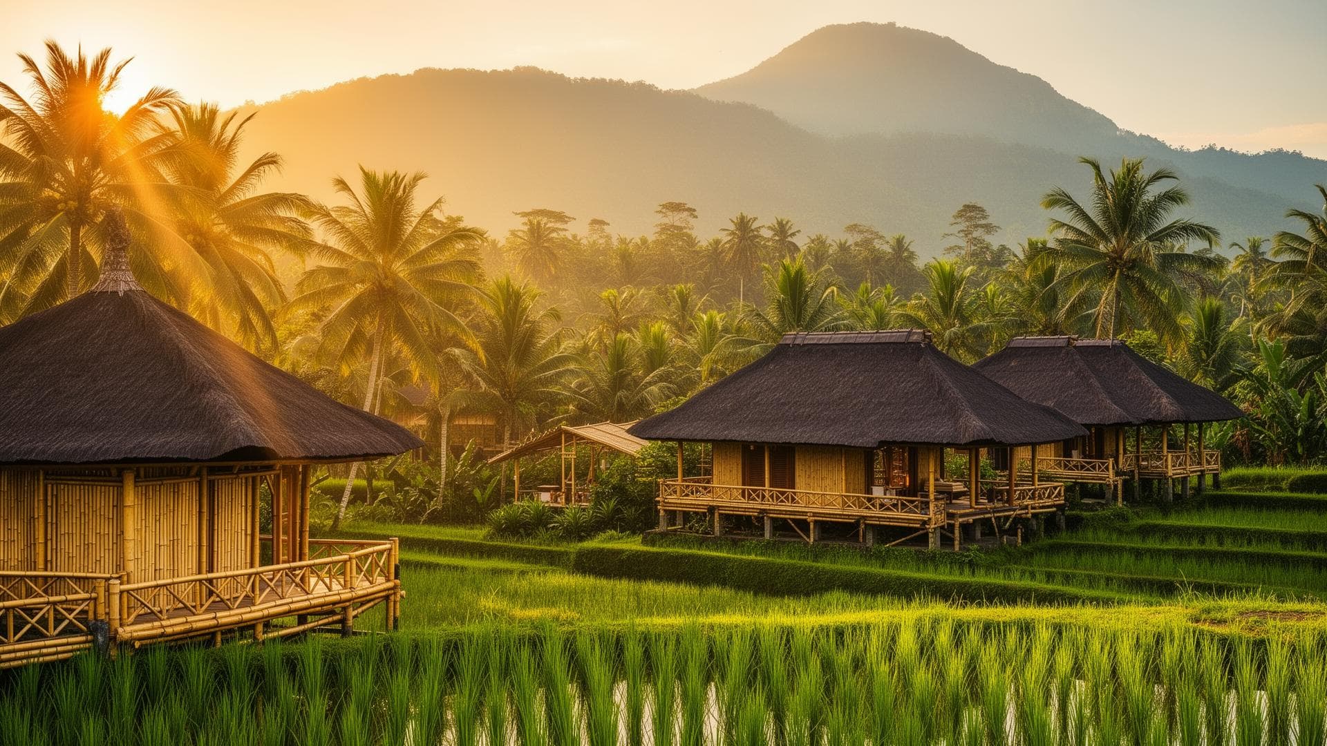Sawah Sanctuary eco-luxury bamboo resort in Ubud Bali with rice terrace views