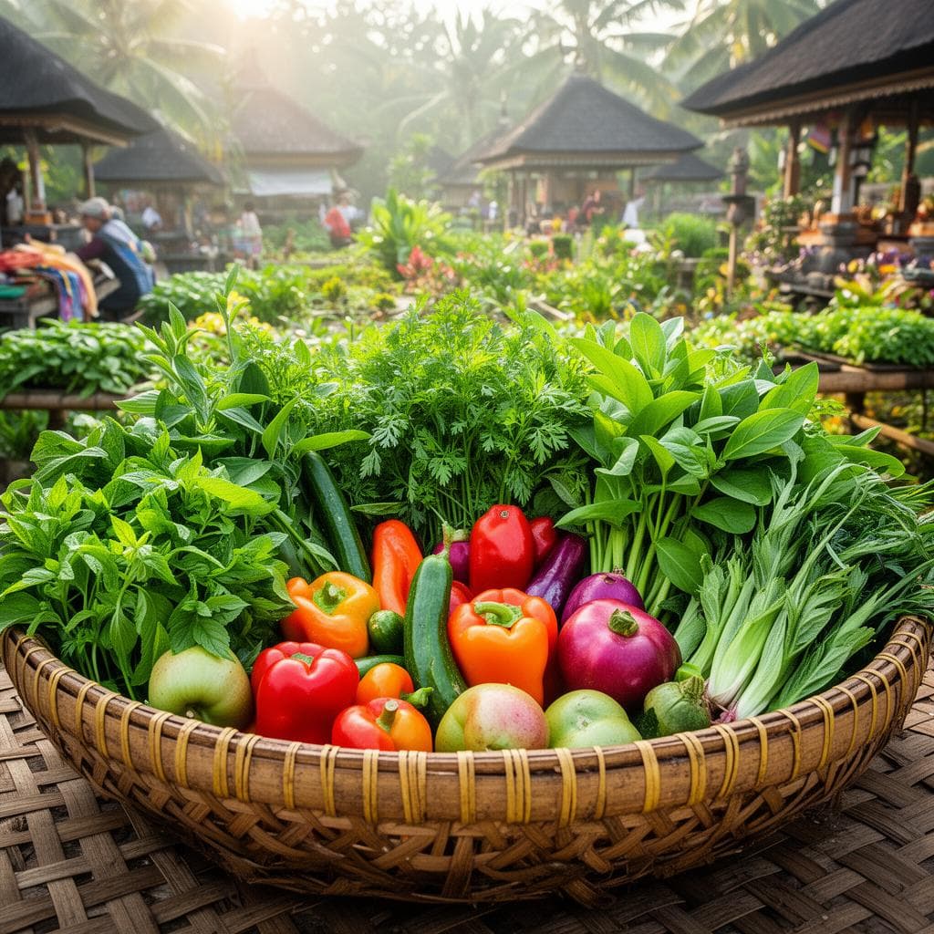 Fresh organic vegetables from Sawah Sanctuary garden